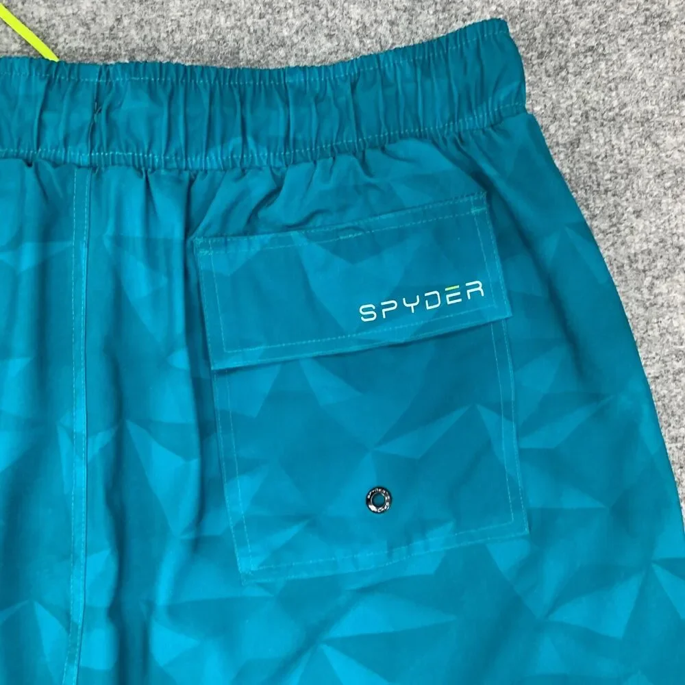 Spyder Swim Trunks Mens XXL 2XL Teal Brief Lined Drawstring Tie Beach Shorts